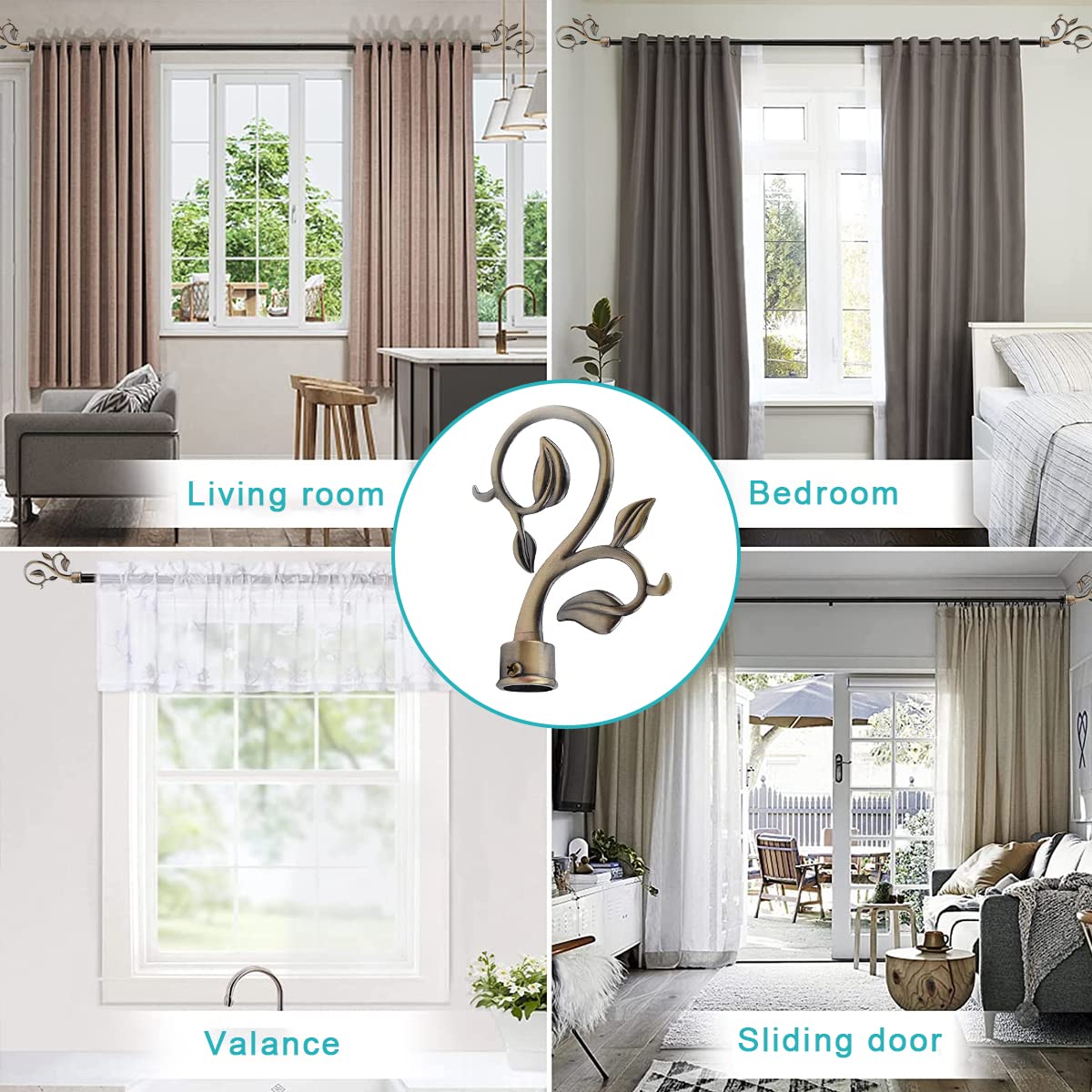 HASTHIP 4pcs Metals Decorative Curtain Drapery Rod/Pole Finials Ends for Dia.20-22.5mm Curtain Poles