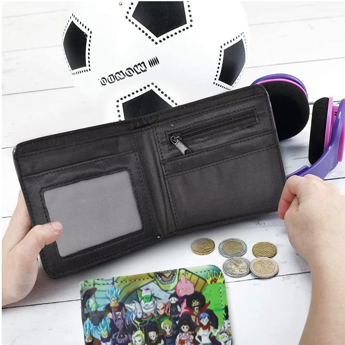 FANCYKU Dragon Ball Wallet, PU Leather Wallet Bi-fold Card Bag, Print Cover Cartoon Cool Aesthetic Minimalist Credit ID Card Wallet Gift for Boys Girls Kids