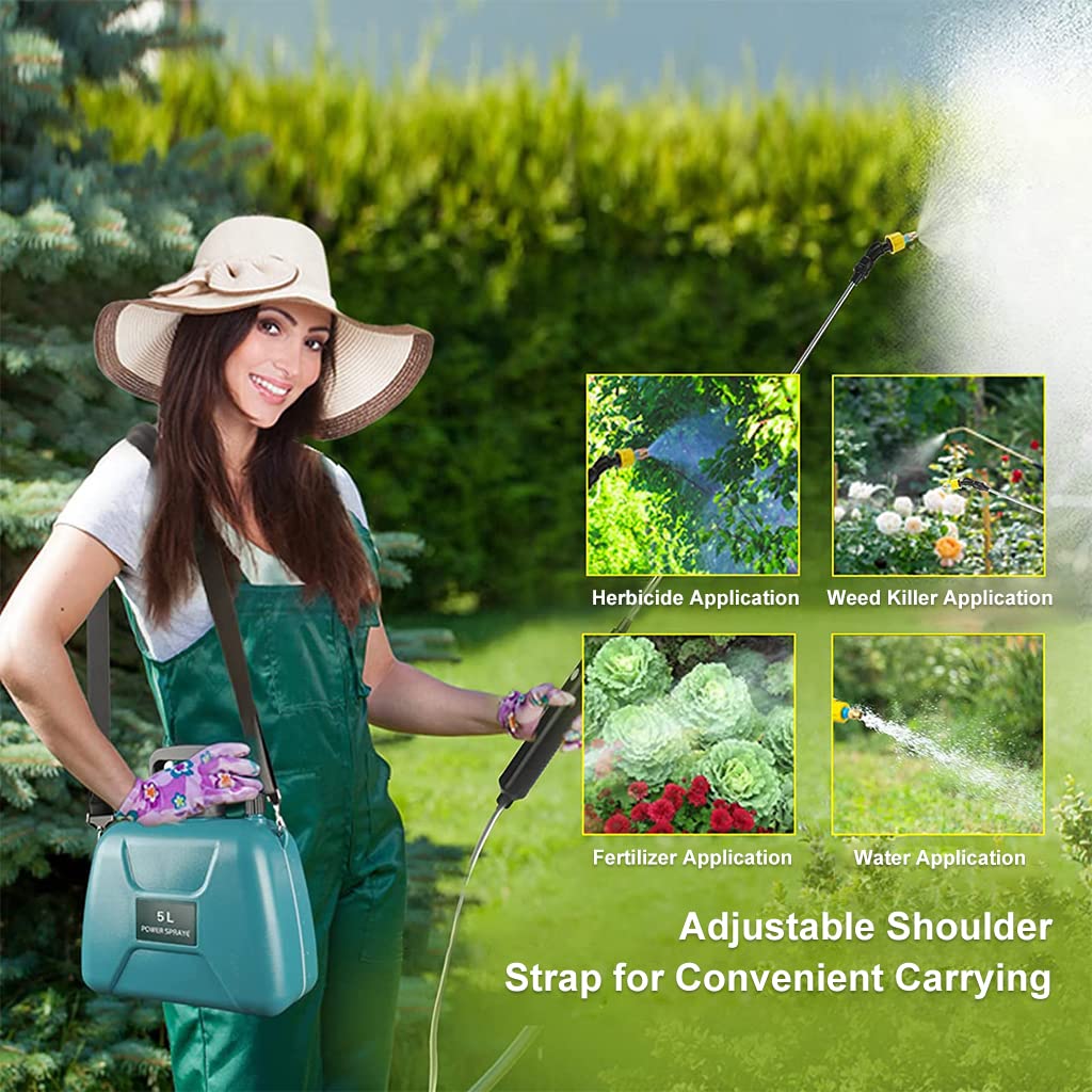 HASTHIP Electric Agriculture Sprayer with 5L Watering Can & 3m Pipe & 2 Nozzles, USB Rechargeable Sprayer Pump, Portable Sprayer with Telescopic Wand for Gardening for Greenhouse Planting Bush Flower