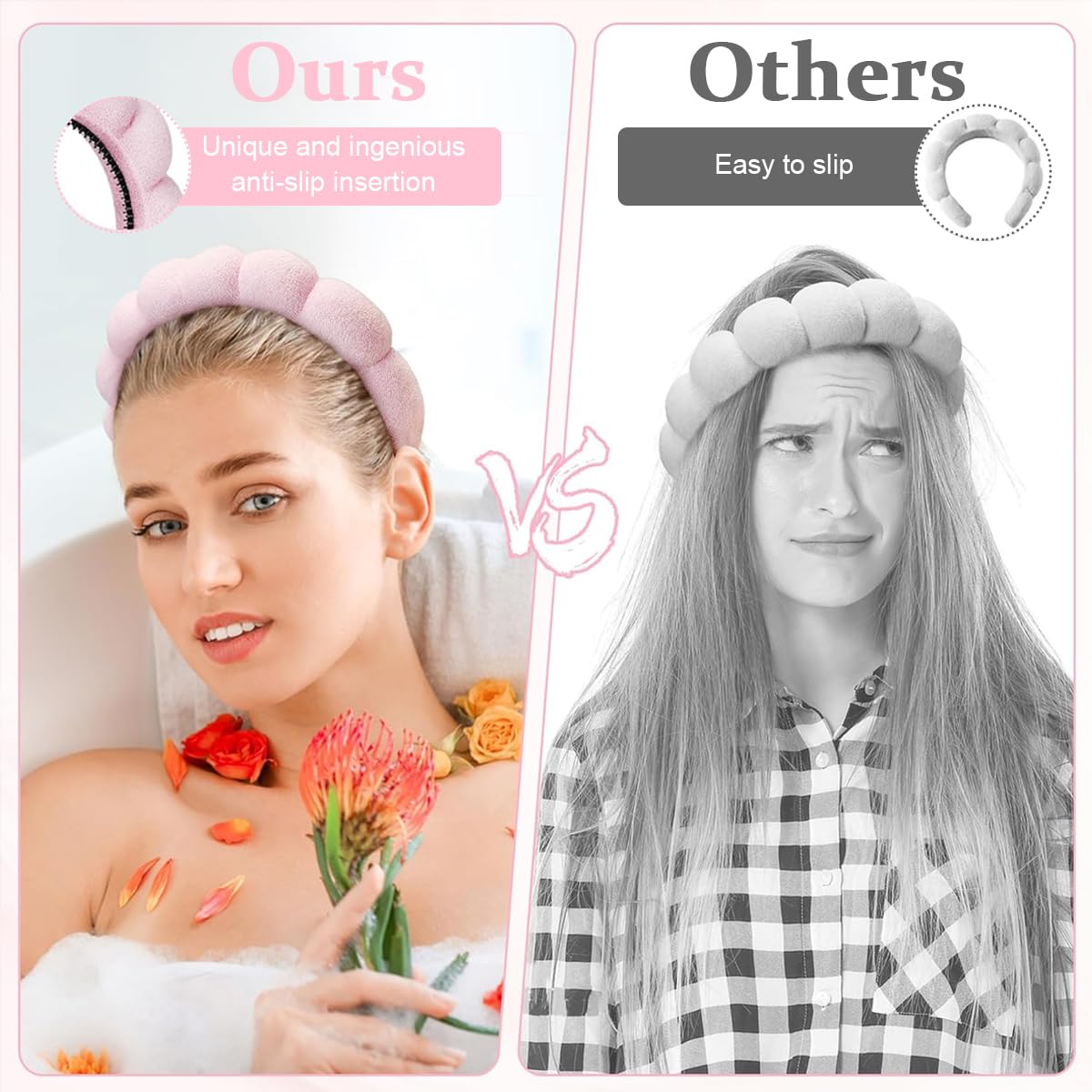 MAYCREATE Spa Facial Headband for Women Washing Face, Puffy Skincare Headbands for Women Girls, Upgrade Anti-slip Terry Cloth Hair Band for Makeup - Pink