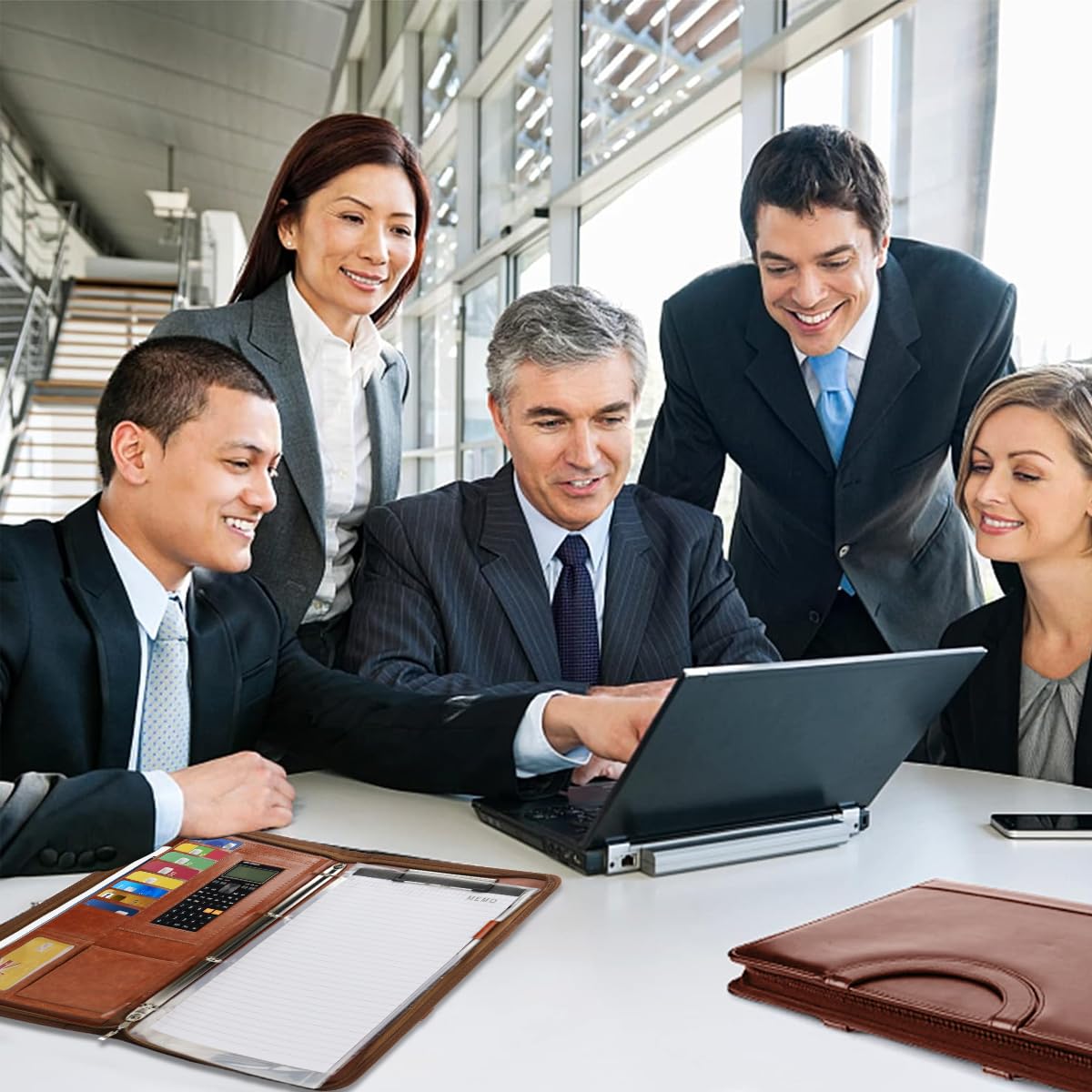 Climberty A4 PU Leather Portfolio Binder Handbag - Waterproof Portfolio Binder with Multi Card Holder Clipboard & Zipper, Stylish Business Travel Document Organizer, 24x34 cm