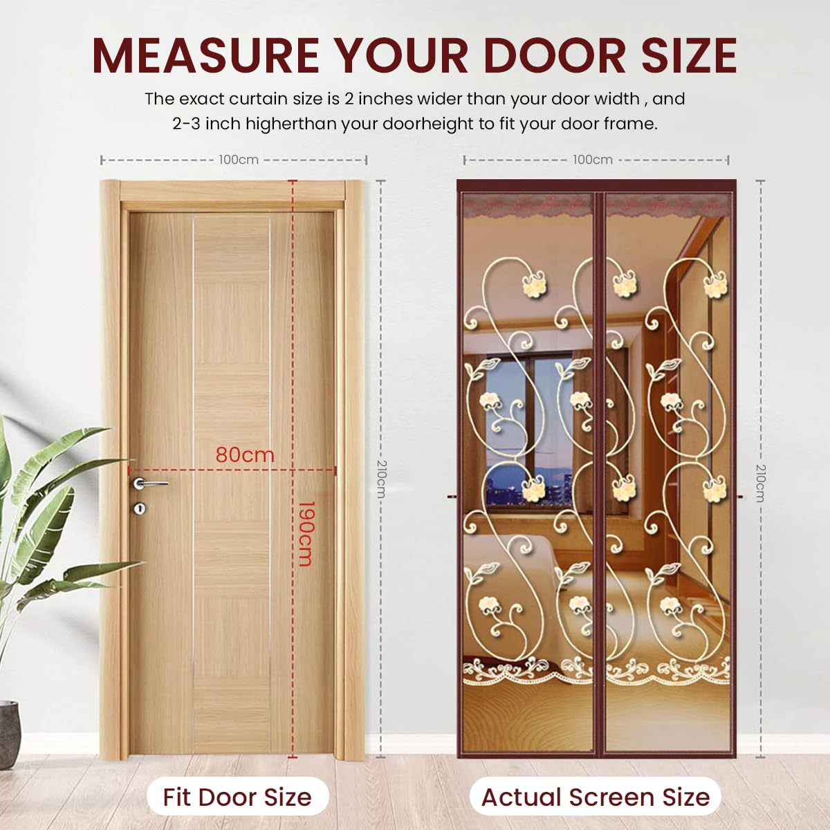 HASTHIP Magnetic Mosquito Net For Door - Polyester Breathable Mosquito Mesh Screen Door - Door Mosquito Net With Magnet - Screen Magnetic Auto-Closing - Suitable For Home And Bedroom (100x210cm)