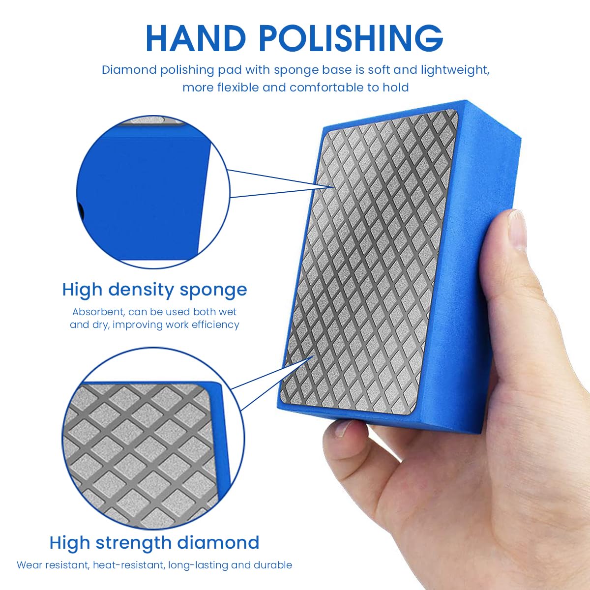 Serplex Diamond Hand Polishing Pads, 240 Grit Diamond Sanding Pads Diamond Polishing Pads for Hand Sanding Tile Concrete Glass Ceramics Marble Granite, Wet or Dry Sanding Block, 90 x 55 x 30 mm