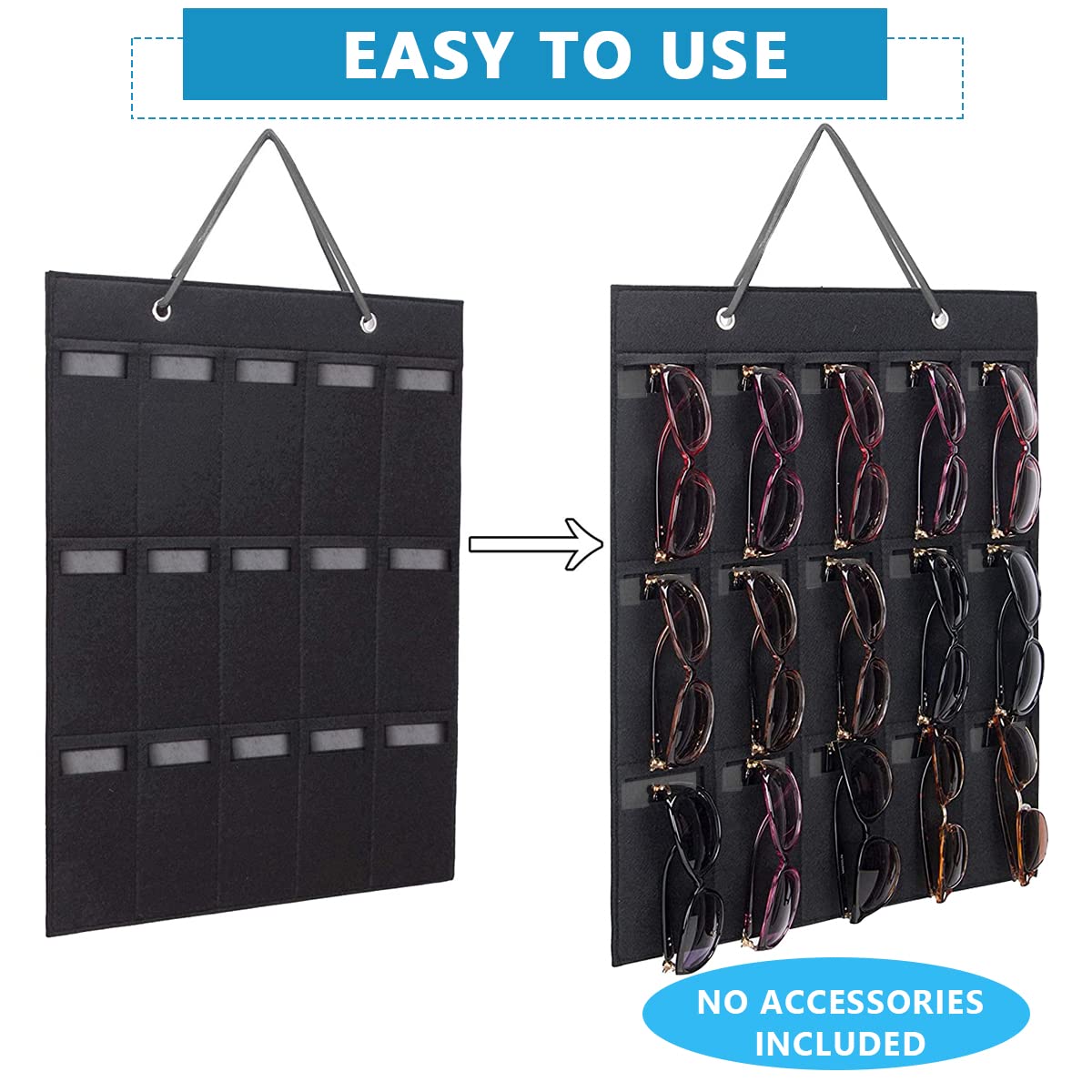 PALAY Sunglasses Organizer Box Wall Hanging Organizer for 15 Pair of Sunglass or Glasses, Hanging Eyeglasses Storage Holder, Sunglasses Case Displaying for Wardrobe(Without Sunglasses)