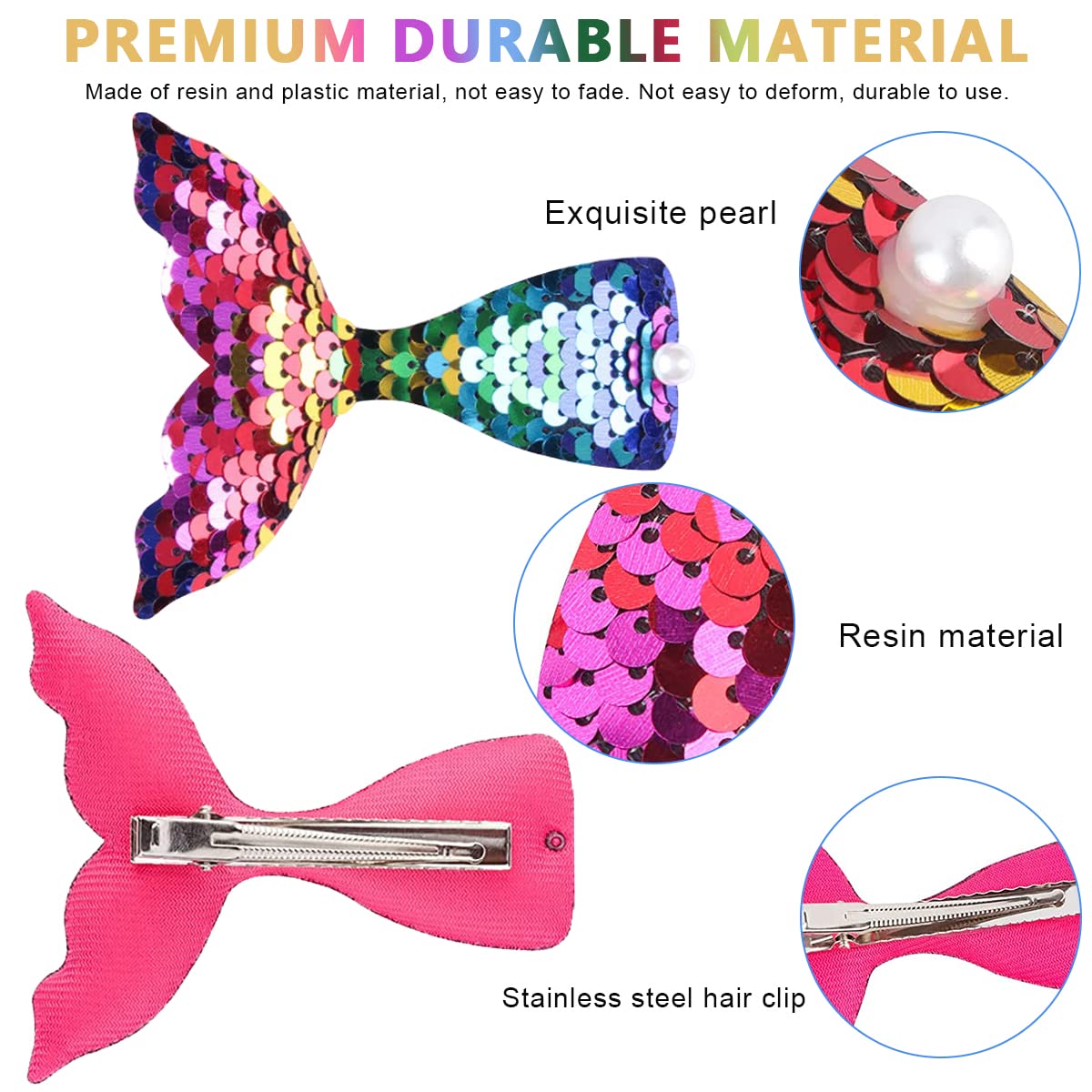 PALAY 8pcs Mermaid Hair Clip for Girls, Mermaid Sequin Hairpins with Pearl Hair Accessories for Women Girls Styling Tools Party