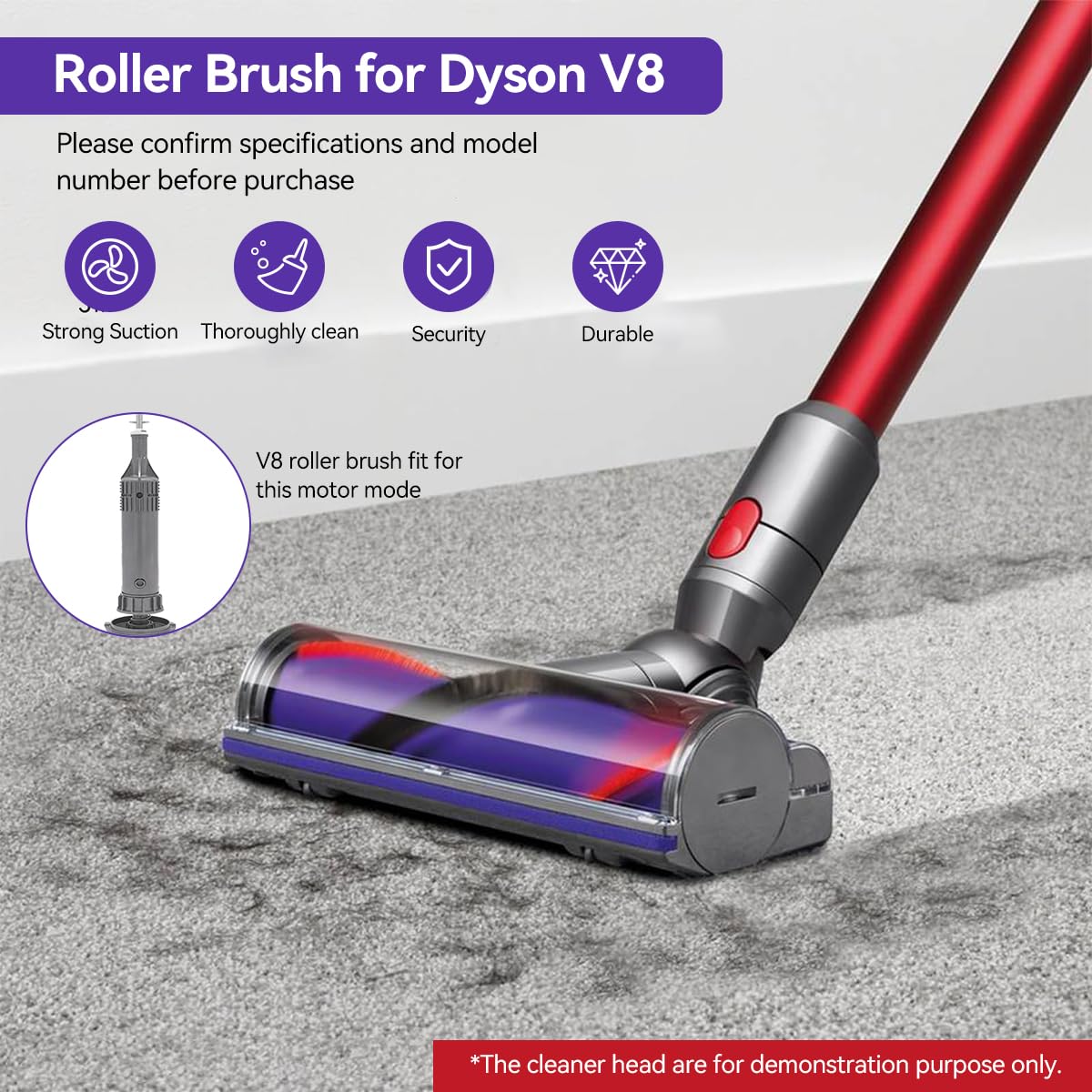 HASTHIP Soft Roller Cleaner Head for Dyson V8 Vacuum Cleaner Replacement Fluffy Head Anti-static Soft Roller Cleaner Brush Head for Cleaning Hard Floors, 238x50mm