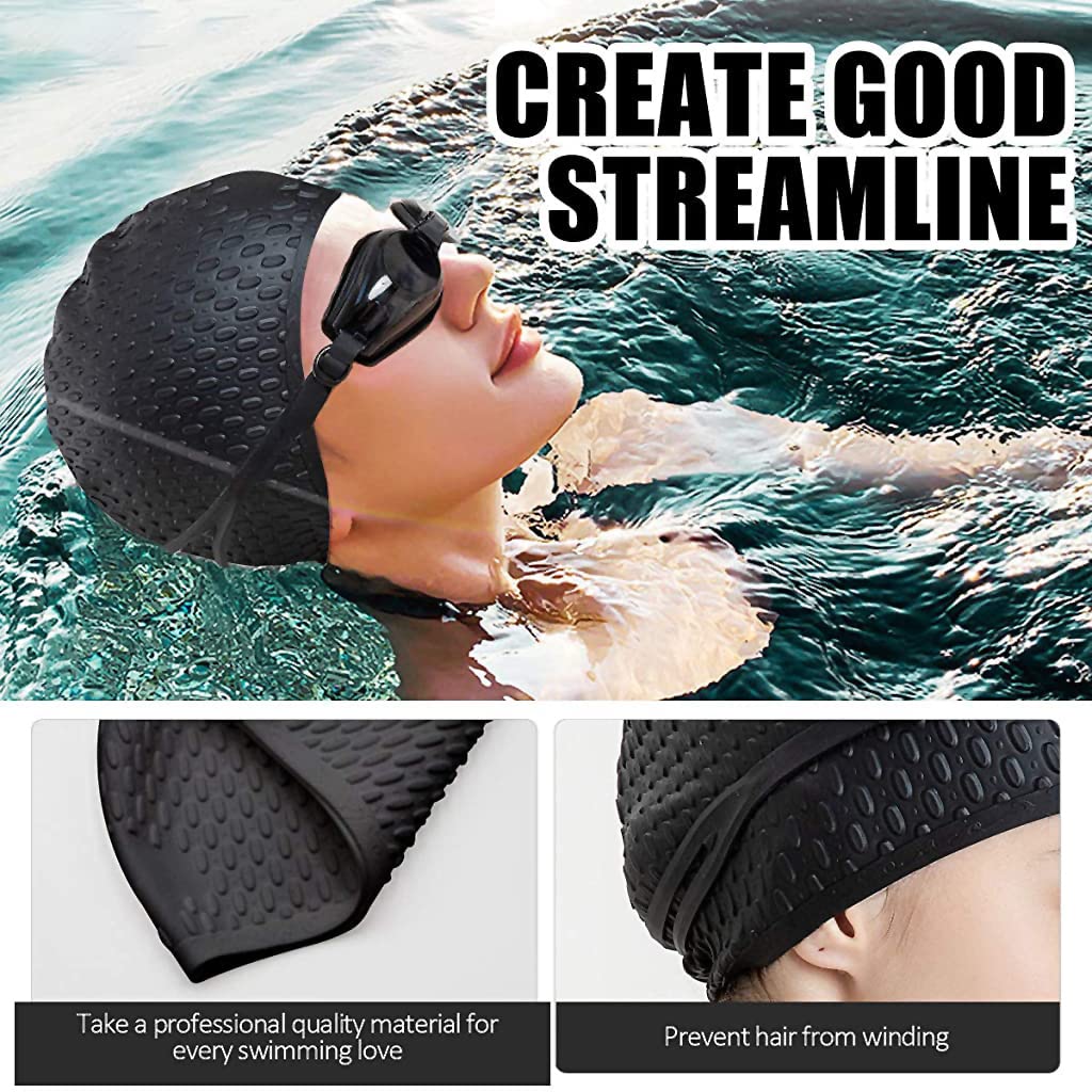 Proberos Silicone Swim Cap, Classic Silicone Swimming Cap for Adults, Swimming Cap Long Hair, Swimming Pool Cap, Waterproof Silicone Swimming Cap for Adult Woman and Men Easy Fit