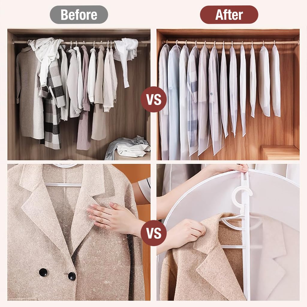 HASTHIP 5Pcs Garment Bag Wardrobe Hanging Garment Bag, PEVA Transparent Dustproof Garment Cover Zip-up Garment Bag for Suit, Coat, Tuxedos, Coats, Blazer, Jacket, 60x100cm