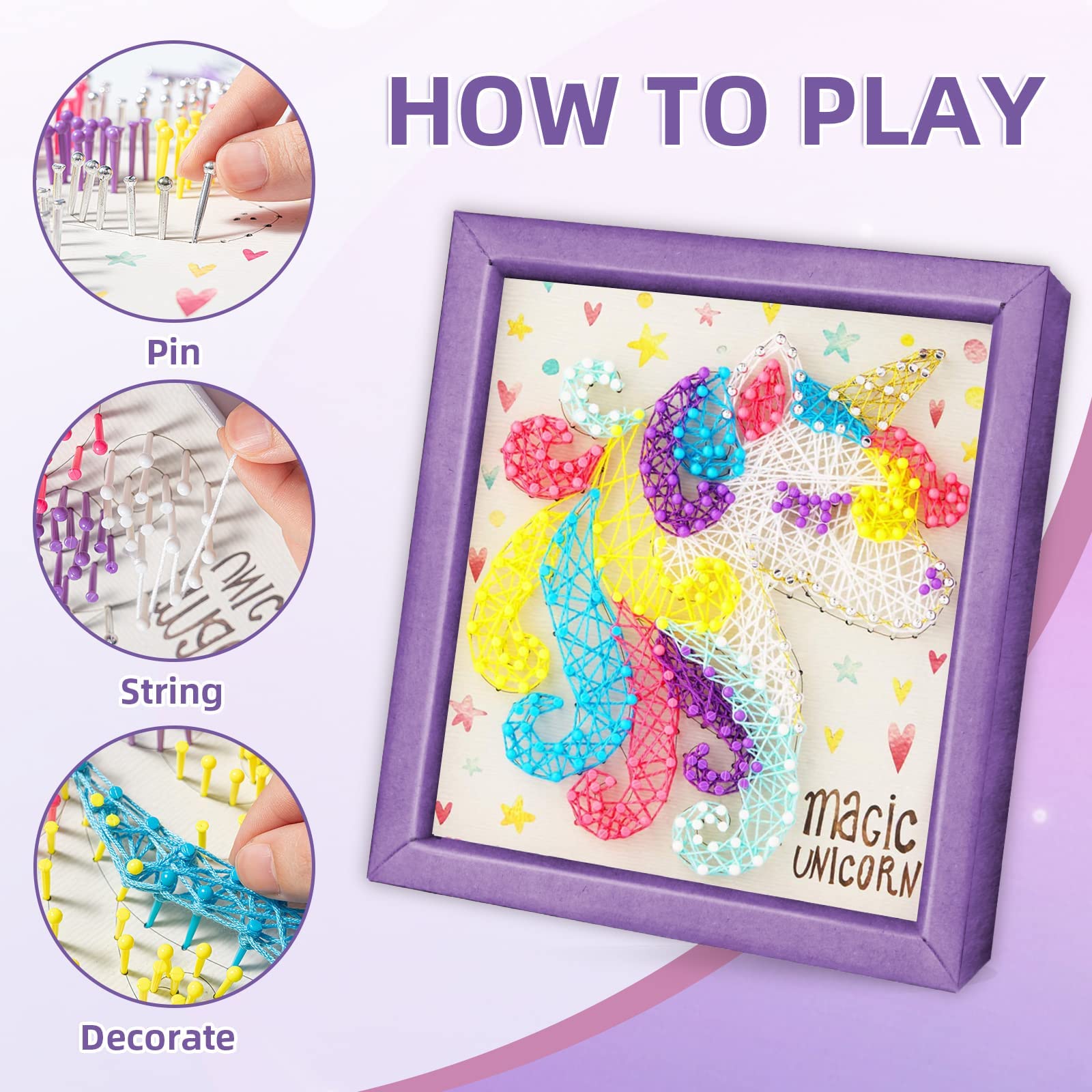 PATPAT String Art Kit Unicorn Art and Craft Kit for Girls Unicorn String Art Supplies with Phote Frame Kids Art and Craft Kit Christmas Birthday Gifts for Girls Boys Ages 6+