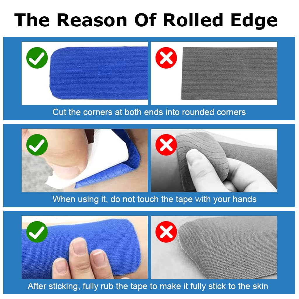 HANNEA Waterproof Kinesiology Tape, Breathable Athletic Sports Tape for Joints Support & Muscle Pain Relief, Muscles, Ankle K Taping Waterproof Athletic Tape for Pain Support, 2in×16.4ft, Blue