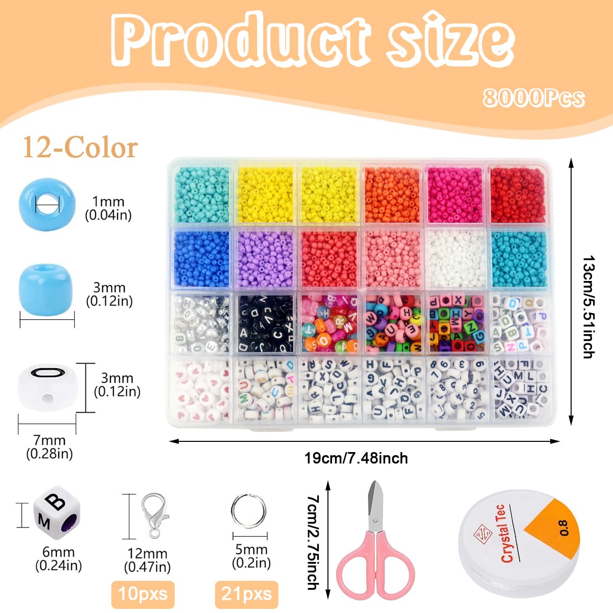 SANNIDHI Seed Beads Alphabet Beads for Jewellery Making, 12-Color 18000pcs Seed Beads, 10 Styles Letter Beads Number Beads Kit for Bracelet Making DIY Necklace, Beads for Kids Activity Women Girls