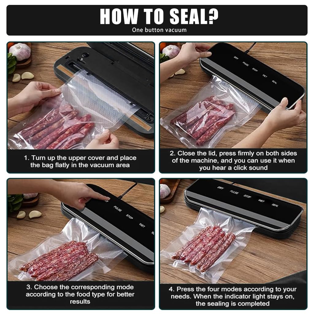 Supvox Automatic Vacuum Sealer - Smart Sensor, 80kpa Suction, Dry & Moist Modes, Rechargeable Food Sealer for Fresh Meat, Cereal, Fruits & Semi-Liquid Items, Ideal for Home Use