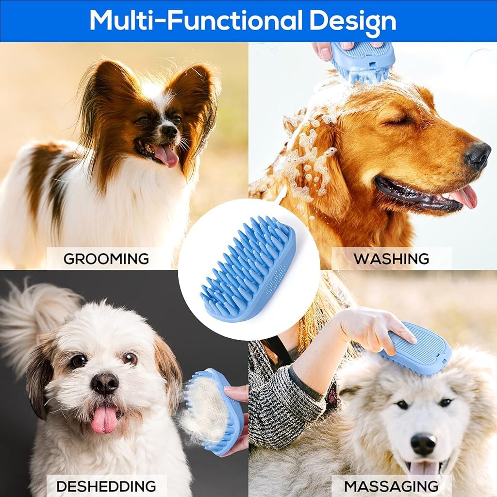 Qpets Dog Brush for Bathing, Pet Massage Brush Puppy Grooming Brush Soft Bathing and Shedding for Dogs and Cats, Dog Bath Brush Cat Cleaning Brush Pet Comb
