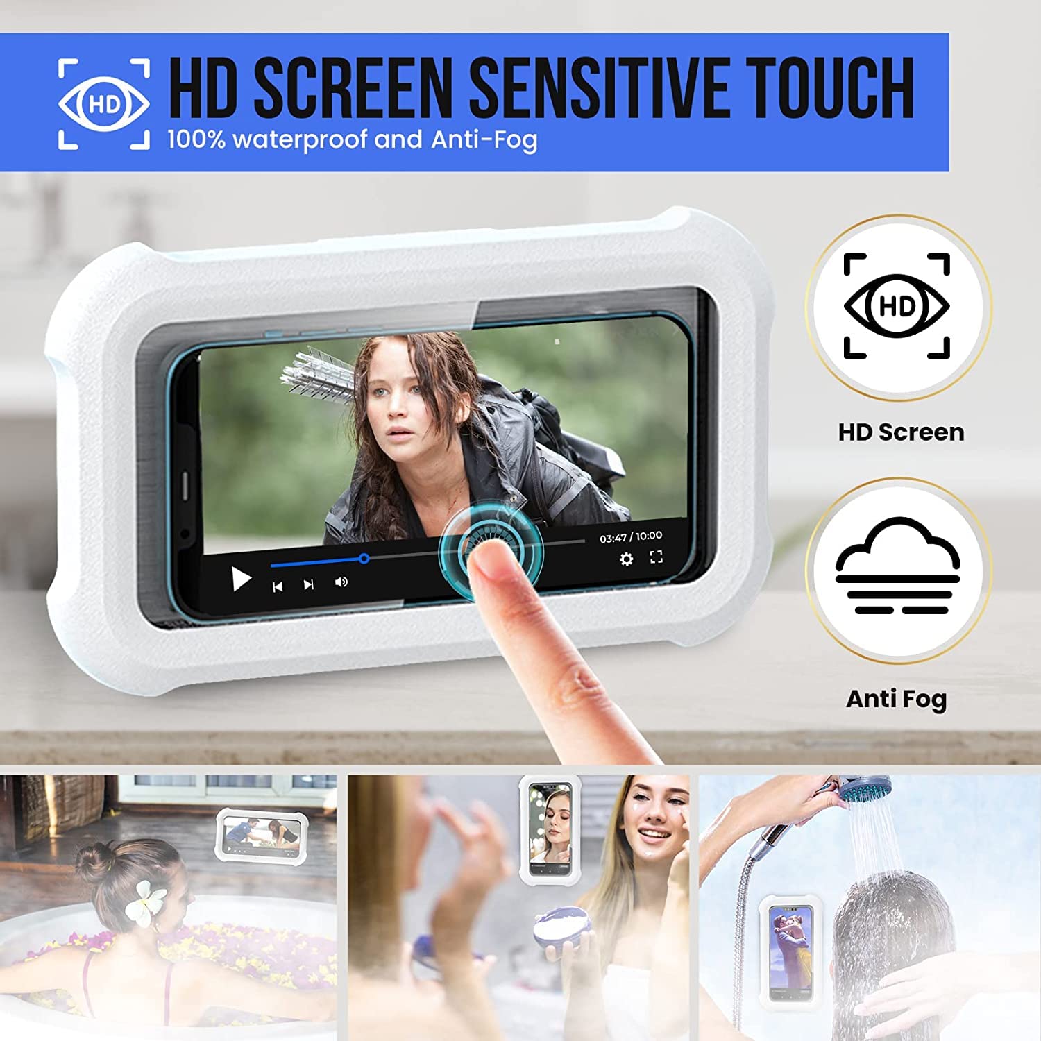 ZORBES Shower Phone Holder Waterproof, Anti-Fog Universal Phone Stand Case with HD Touch Screen and 480¡ãRotation Design, Bathroom Wall Mount Waterproof Pouch for iPhone 14 13 12 11 Pro Max XS XR