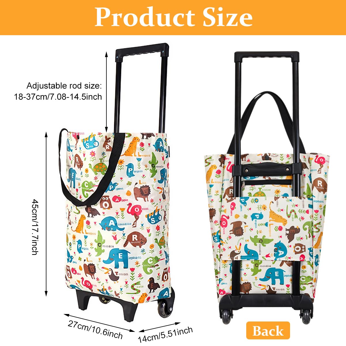 Serplex Portable Shopping Cart with Shoulder Straps & Telescoping Pull Handle 20kg Loading Capacity Wateproof Trolley Shopping Cart Groceries Shopping Cart Fashion Cartoon Print Shopping Cart