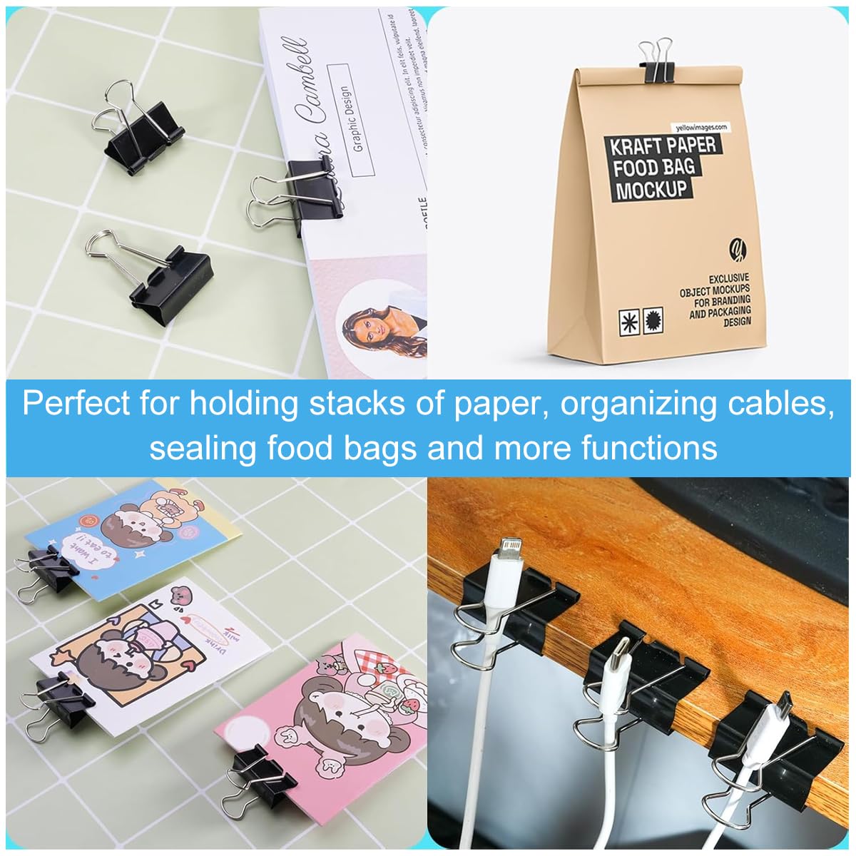 Climberty 340pcs Binder Clips & Paper Clips Set - Black Binder Clips Jumbo Paperclips Set, Large Paper Clips for Office, School Supplies, Binder & Paper Clips in Container with Compartment