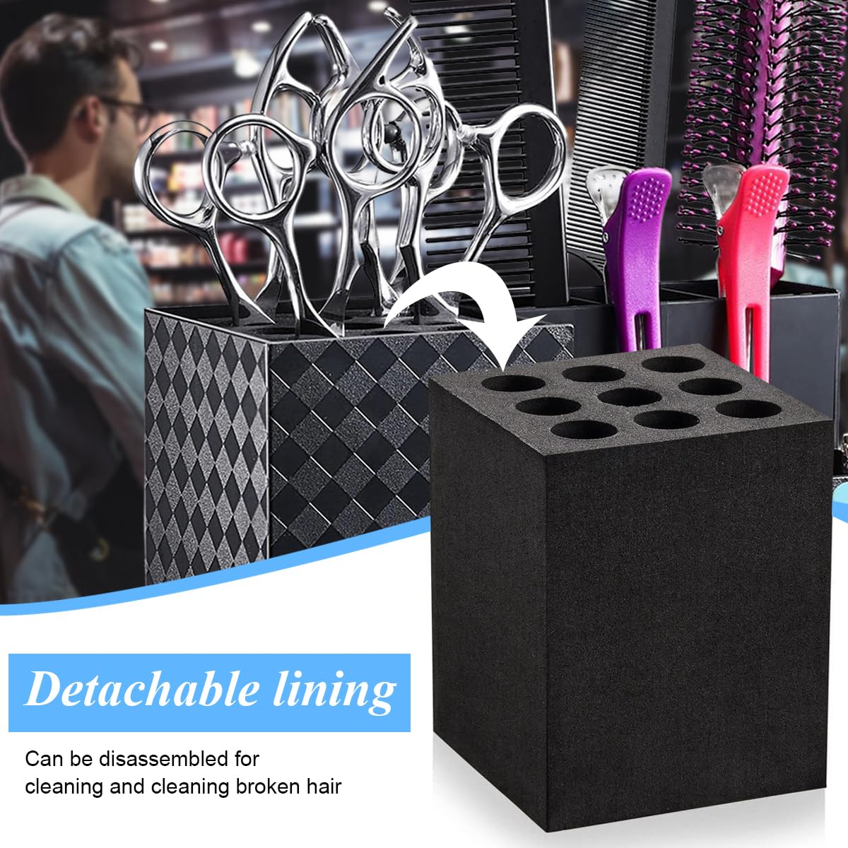 MAYCREATE Scissor Holder Barber Shear Holder Box, Hair Salon Barber Supplies Acessories Tool Station Desk Organizer Case, Combs Clips Stand Holder Storage for Hairstyling Combs Clips Brushes, B