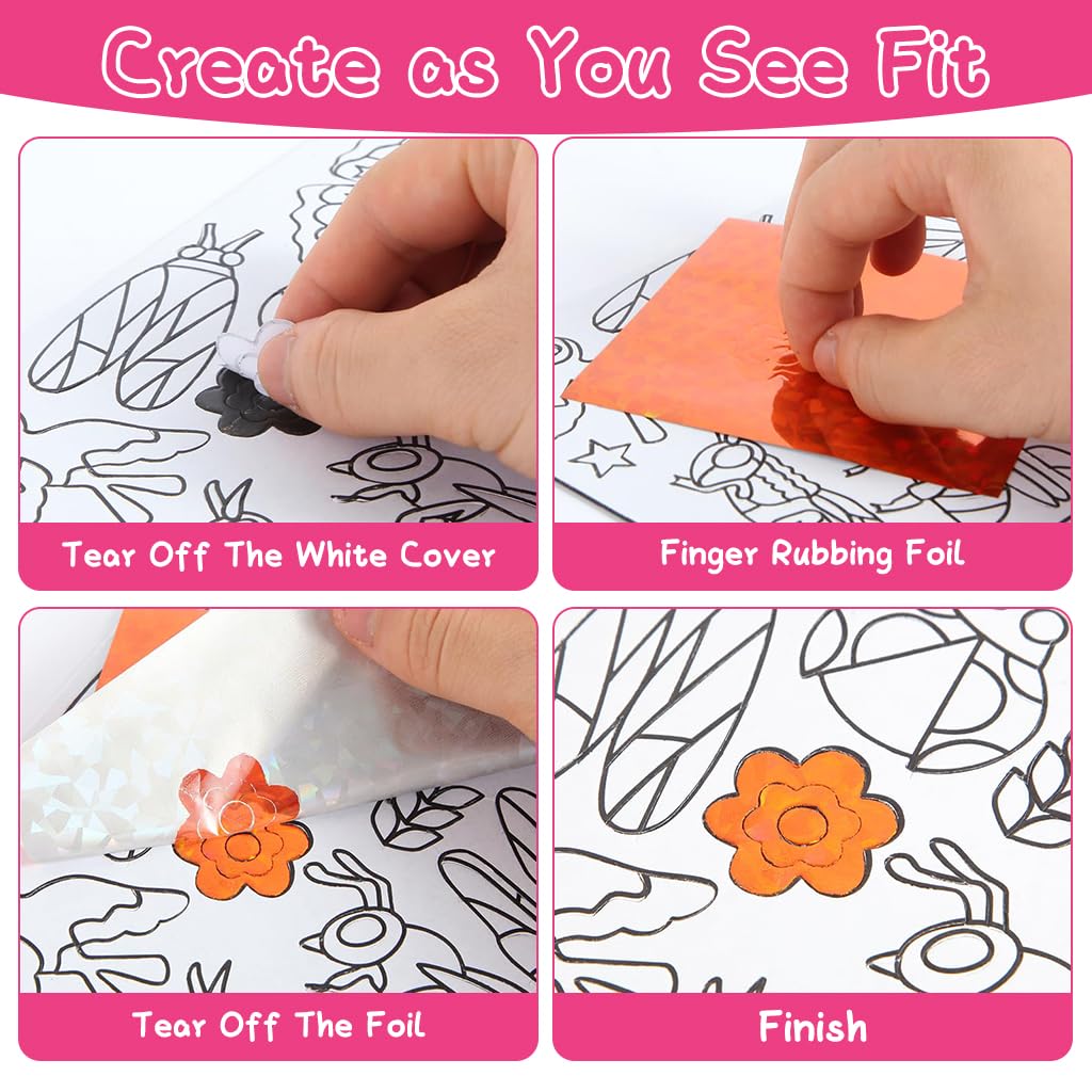 PATPAT DIY Foil Sticker Art Crafting Kit for Kids Patchwork Foil Sticker Art Craft Supplies Kit Educational Fun Butterfly Foil Sticker for DIY Art Sensory Art Toys for Kids 2-3 Years Old
