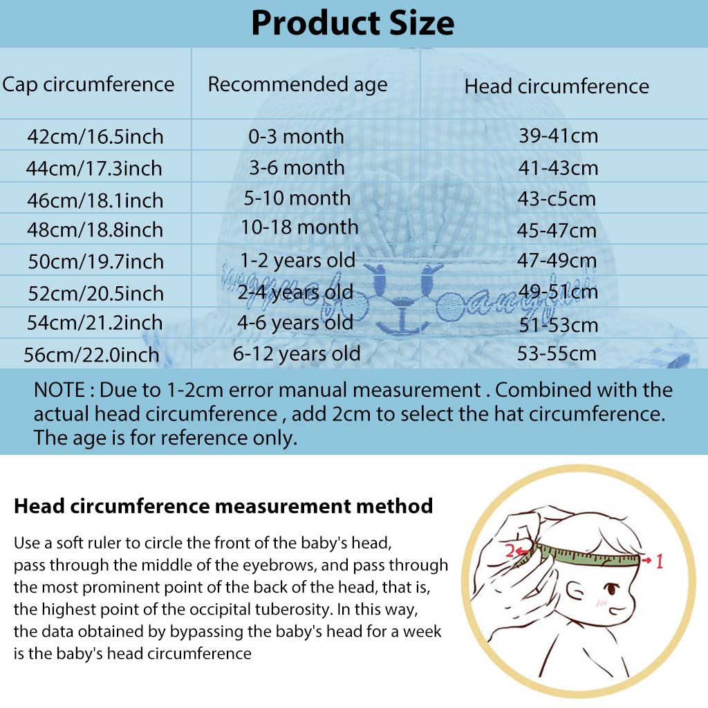 SNOWIE SOFT Baby Hats for Girls, Hat for Baby Girl, Summer Hat Rabbit Ears Sun Hat Blue Stripy Bucket Hat for Outdoor UV Protection Baby Cap 6-12 Months