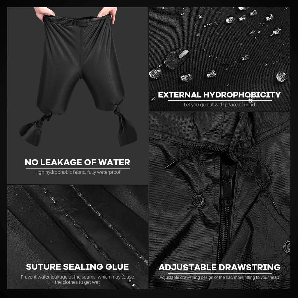 GUSTAVE Men Rain Suit 2-Piece Adult Rain Jacket Hoodie with Transparent Wide Brim Double Oxford Cloth Rain Coat with Mesh Lining Dual Hood Brim Reflective Rain Suits Rain Trousers, XXXL