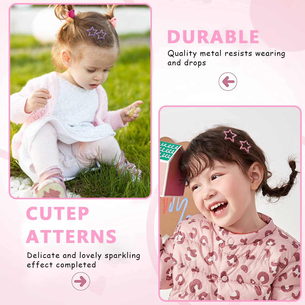 PALAY Snap Hair Clips for Girls Kids, 20Pcs Shining Stars Metal Hair Barrettes Non-slip Colorful Cute Hair Accessories for Toddlers Teen Girls
