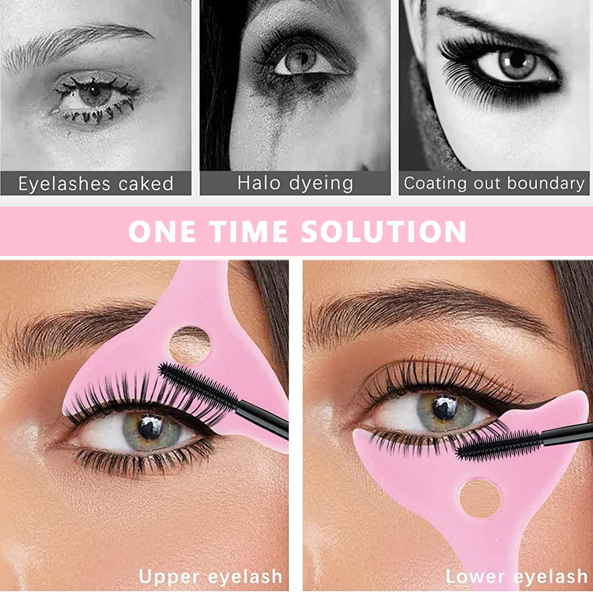 MAYCREATE Mascara Eyelash Shield Applicator Guard Tool, 3 in 1 Reusable Silicone Auxiliary Eyeliner Eyelash Guide Mask Scraper Makeup Tool for Beginners - Pink