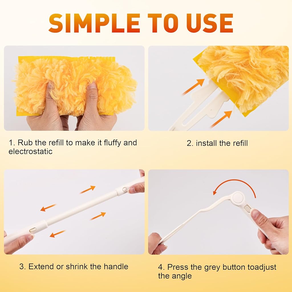 HASTHIP® Double-Sided Microfiber Duster with 20 Washable Refills, 2-in-1 Bendable Flexible & Short Handle, Reusable Dusting Tool with Anti Scratch Bendable Head for Home, Car, Office