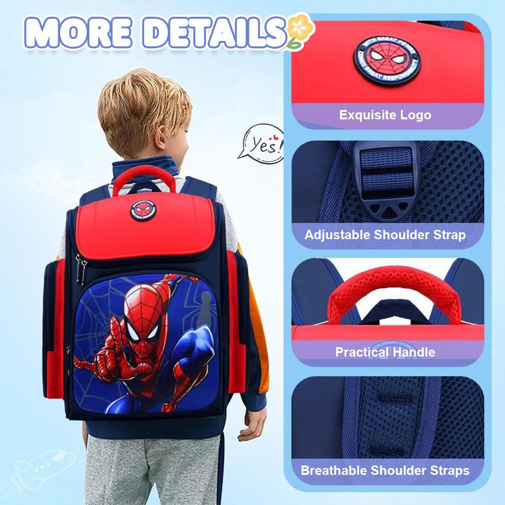 PALAY School Backpack for Boy, Superhero Spider Man School Backpack Large Capacity Boy Backpack for School, Travel, Camping, Burden-Relief School Backpack for Kids 6-12 Years Old