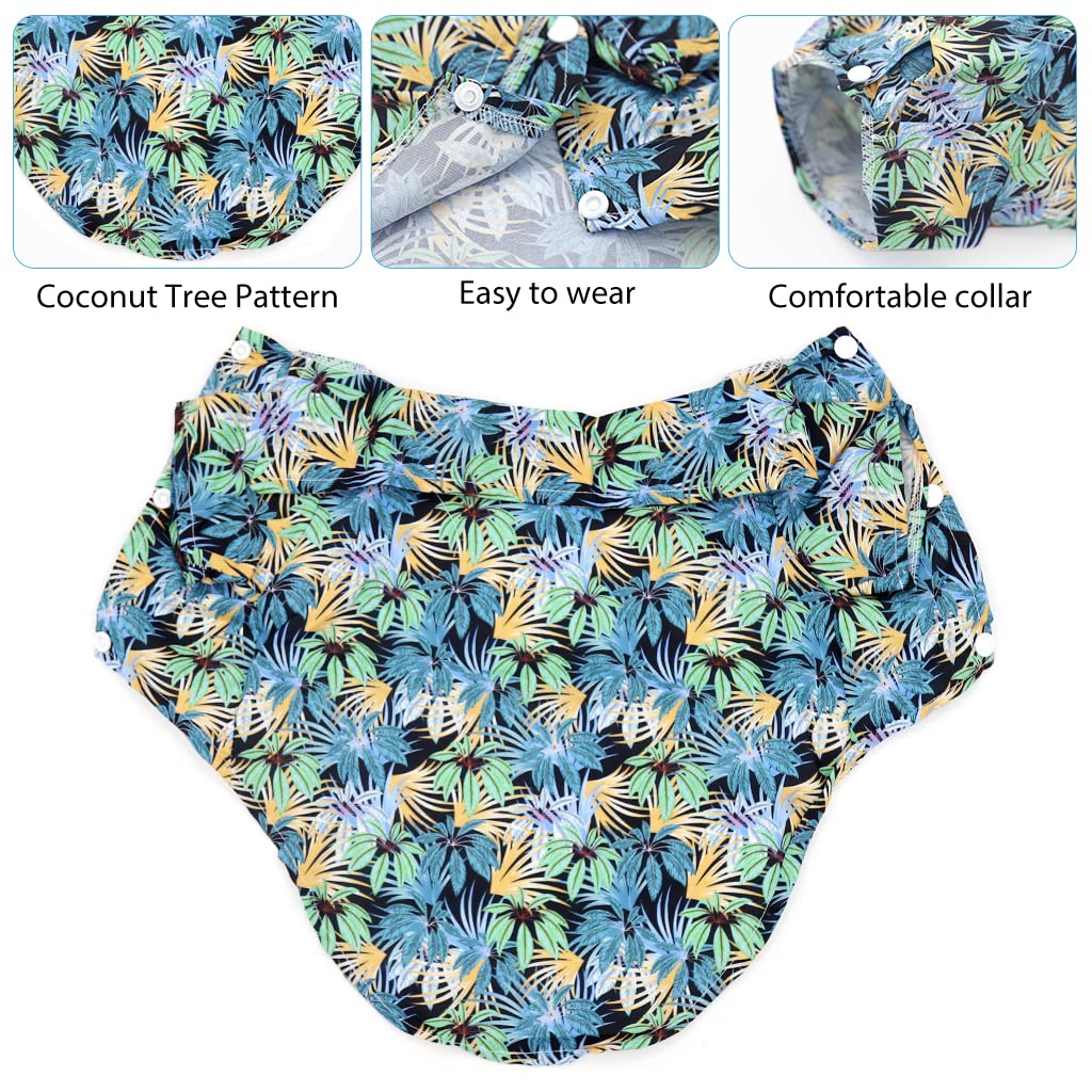 Qpets Summer Dog Clothes for Small Dogs Cute Hawaiian Coconut Tree Leaves Print T-Shirt for Dog Button Open Dog Clothes for Chihuahua, Maltese, Pug, Papillon, Small Dog Breeds of 4-7kg