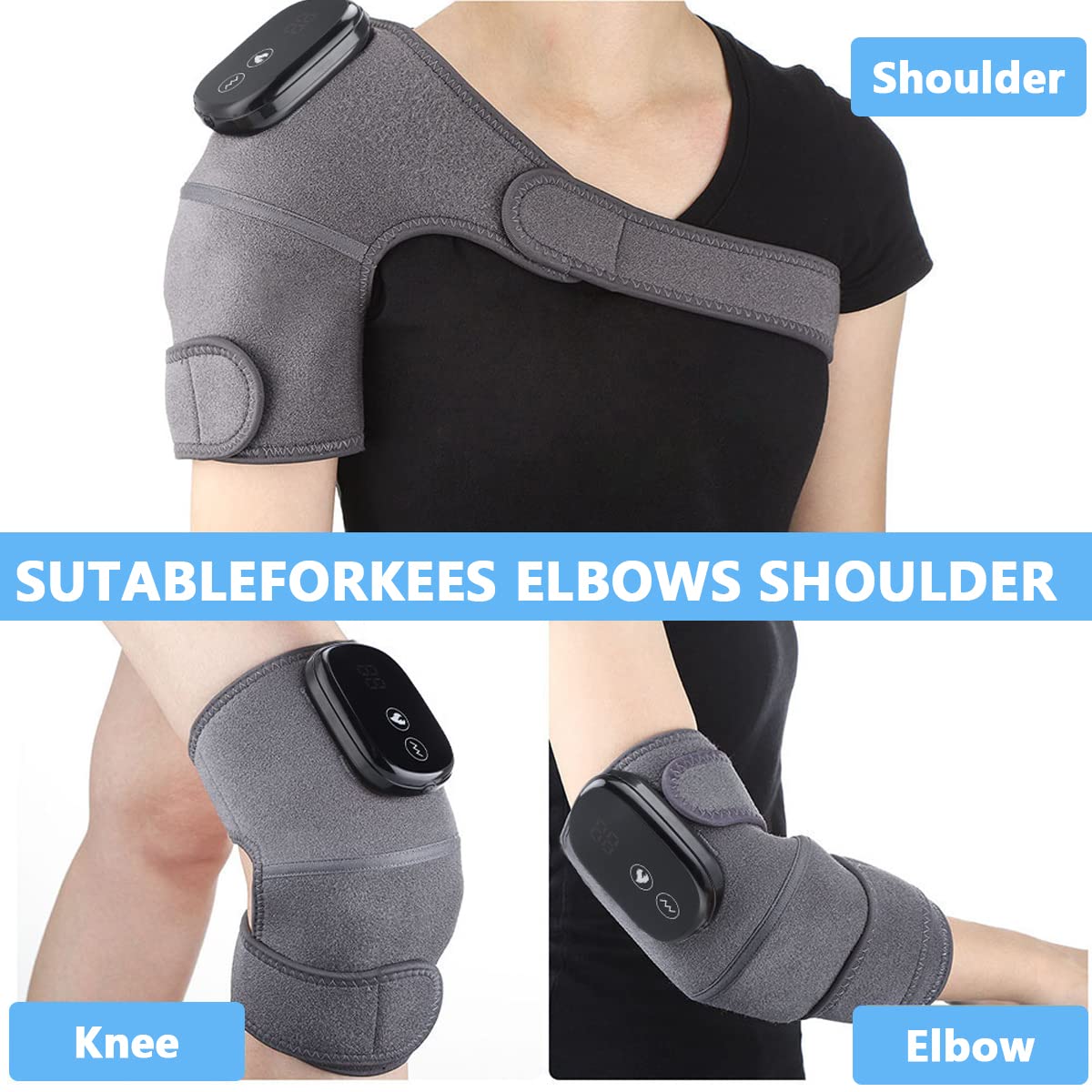 HANNEA Electric Knee Heating Pad for Pain Relief 3 in 1 Shoulder Brace Warmer Elbow Heating Pad with 3 Heating Temperature 3 Vibration Mode, Heating Pad for Knee Elbow Shoulder, Gift for All