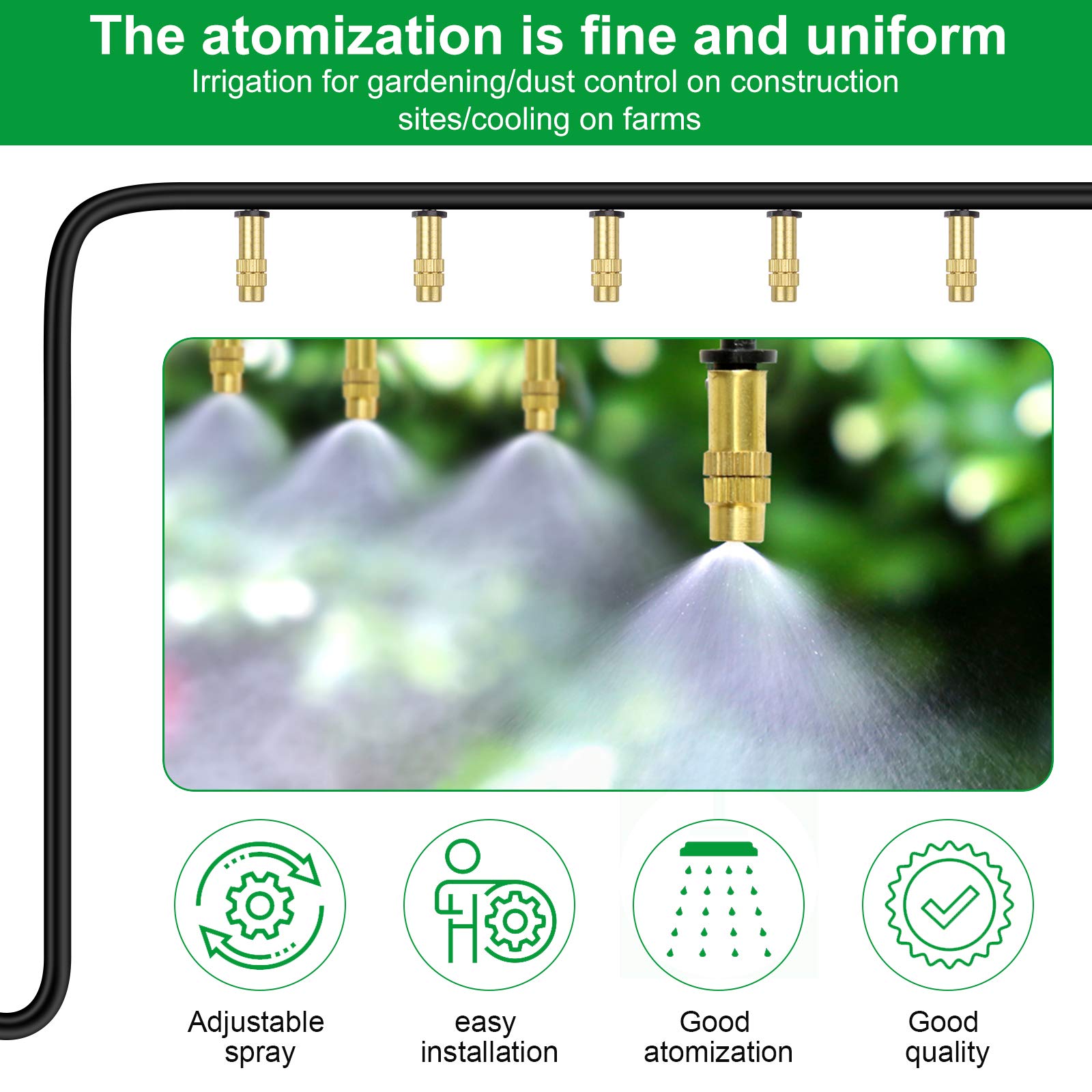 Serplex Adjustable Water Spray Nozzle Copper 4/7mm Nozzle Water Spray Drip Irrigation Nozzle Mist Sprayer Micro Sprinkler for Garden Cooling Irrigation Lawn Vegetables Greenhouse - 10 Pcs