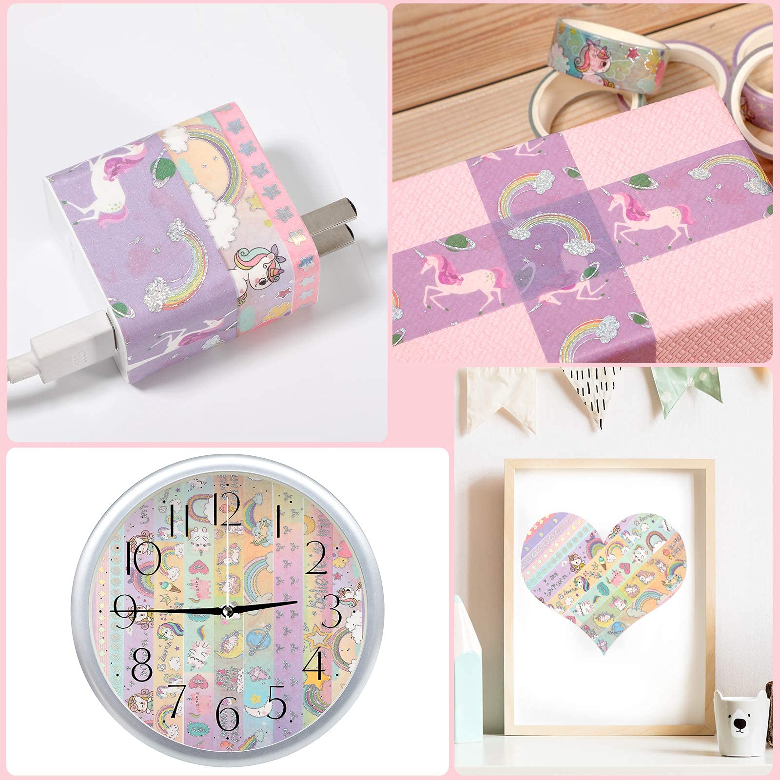 HASTHIP 10 Rolls Unicorn Washi Tape Glitter Unicorn Pattern Washi Tape Decorative Adhesive Tape for DIY ,Beautify Bullet Journals,Planners