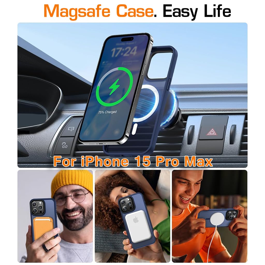 ZORBES Phone Case for iPhone 15 Pro Max Anti-Scratch Rubber Framed Phone Cover with Metal Button Cover, Compatible with MagSafe Full Protection Phone Case for iPhone 15 Pro Max 6.7
