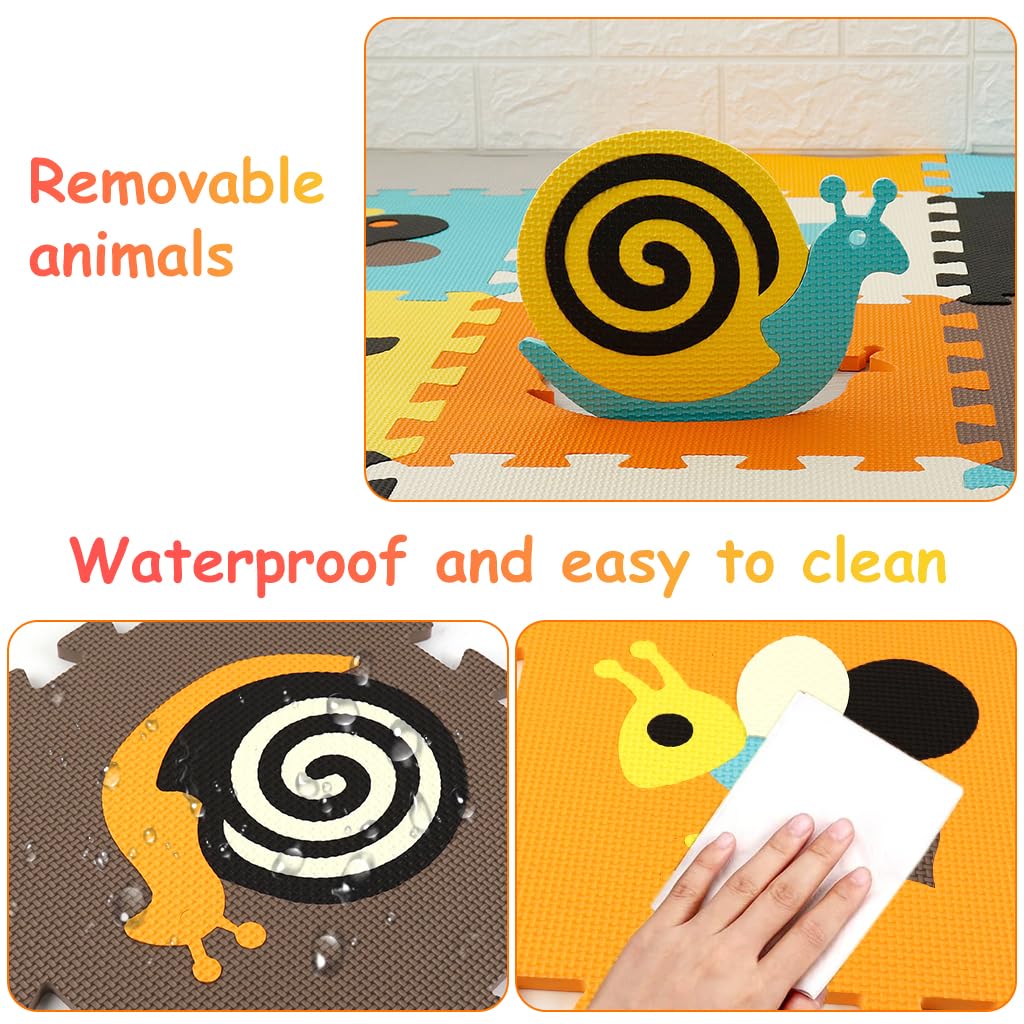 SNOWIE SOFT Baby Play Mats Cartoon Foam Puzzle Mats Toddlers Playing Mat EVA Soft Puzzle Mat 44.8 inches Floor Foam Puzzle Mats Activity Puzzle Mats for Toddlers Age 6 Months +