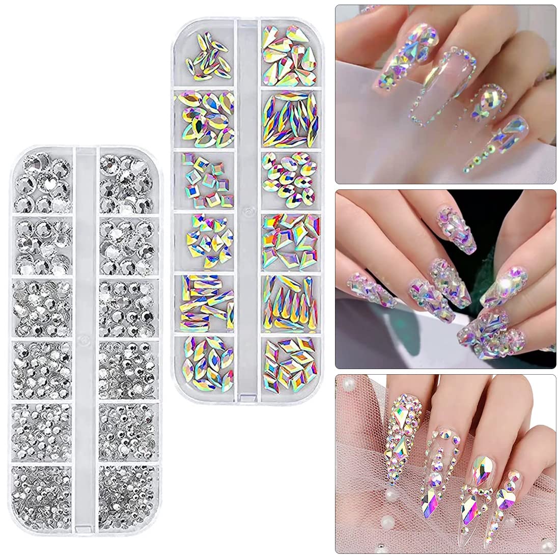 MAYCREATE Nail Art Rhinestones Kit Colorful Rhinestones Geometry Shape Crystal AB Rhinestones with Glue and Tools Manicure Craft Decoration Nail Art Salon