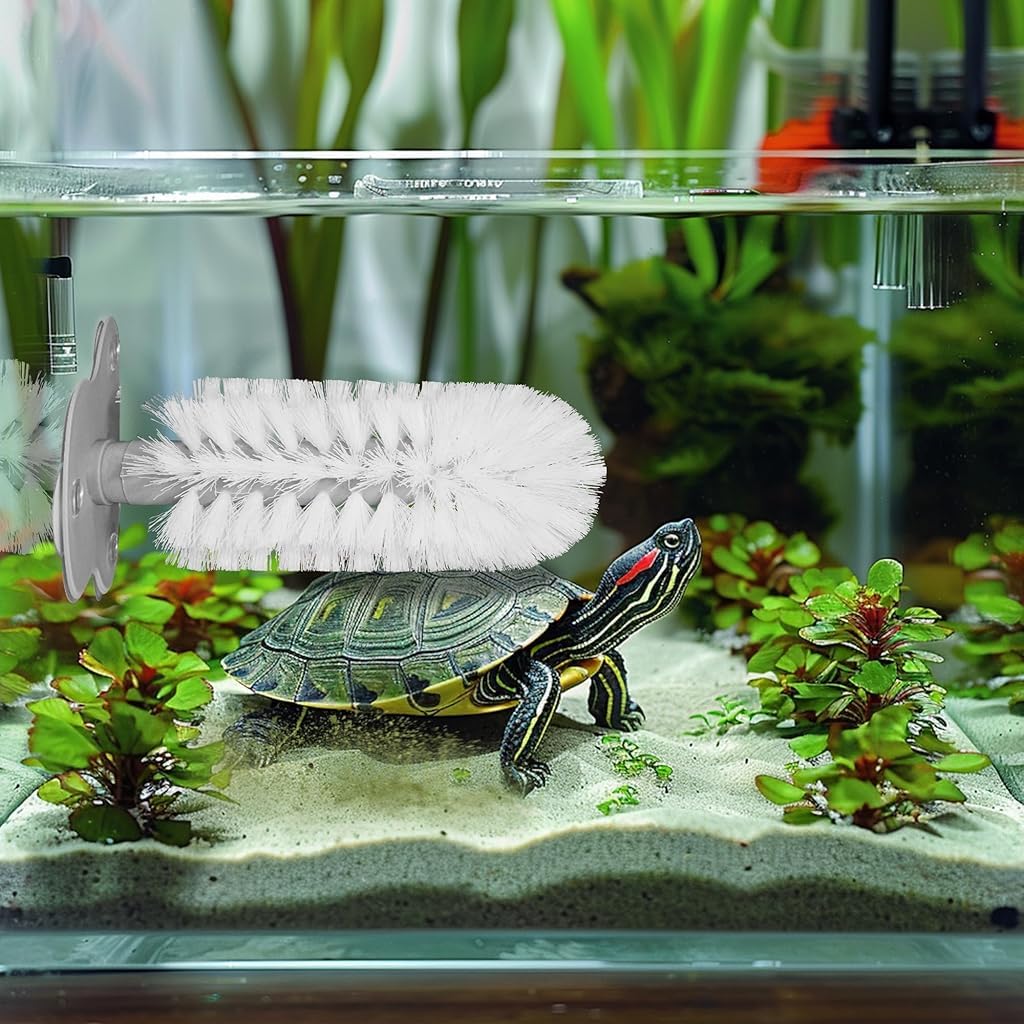 Qpets Turtles Brush, Grooming Brush for Turtles with Suction Cup, Grooming Brush for Turtle Tank Soft Bristle Grooming Brush for Turtles