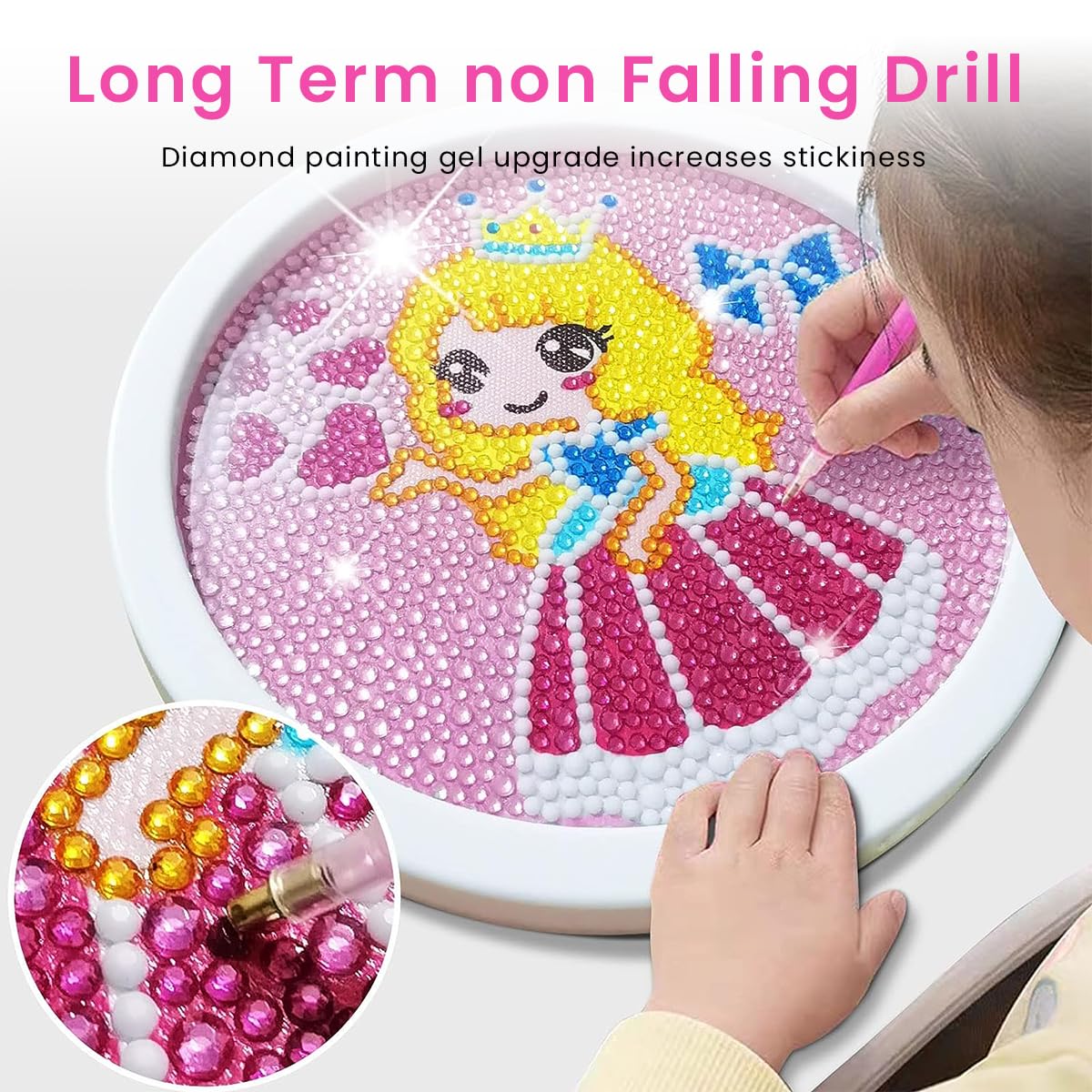 PATPAT 5D Diamond Painting Kits for Kids Wooden Frame Diamond Arts and Craft Kit Snow White Princess Diamond Art Kit with Frame & Tool Art Craft DIY Desk Decoration for Girls 6-8 9-12 Gift for Kids