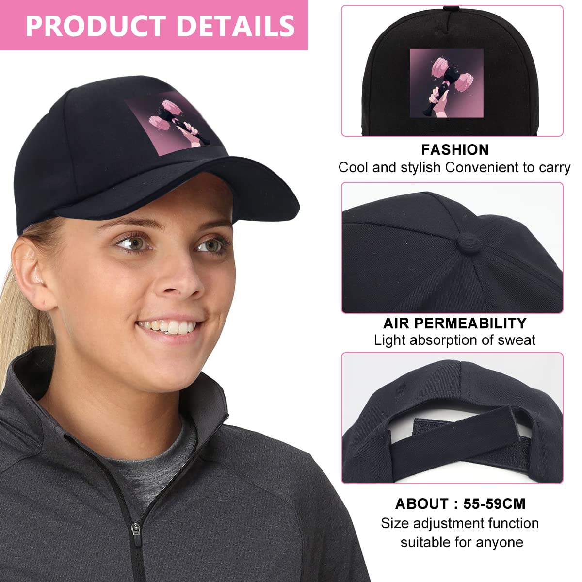 PALAY Cap for Women Blackpink Print Baseball Caps, Fashion Kpop Golf Hat, Breathable Adjustable Unisex Hats for Women Men Blackpink Fans Gift - Black