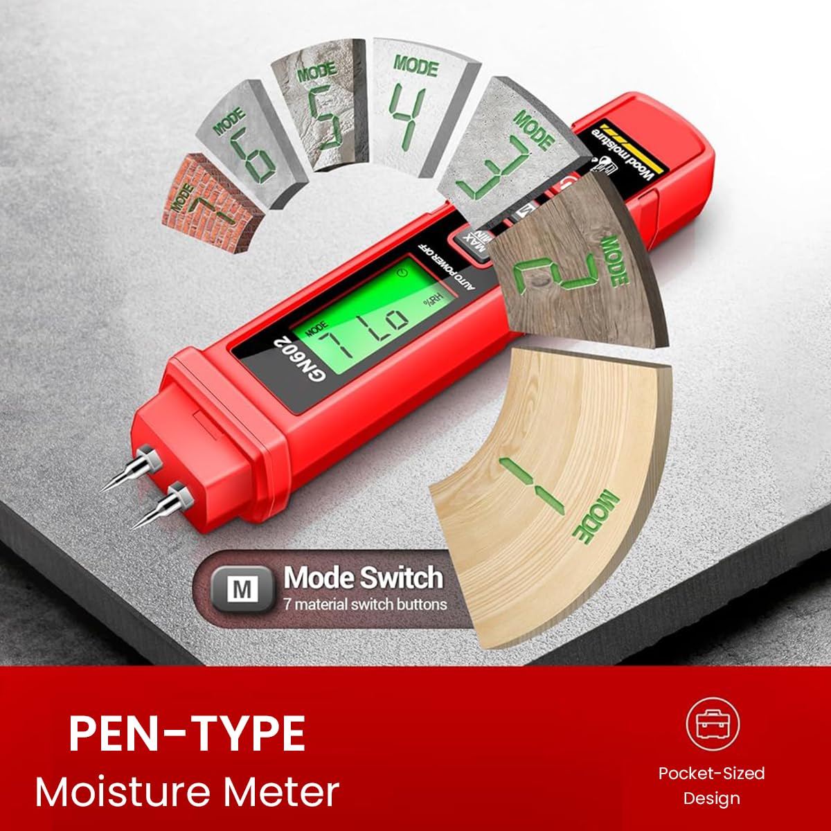 Serplex Wood Moisture Meter Pin-Type Moisture Meter 0-58% Precision LCD Backlit Digital Multifunctional Wood Moisture Meter with 7 Calibration Modes for Wood, Firewood, Lumber, Bricks, Floors, Walls