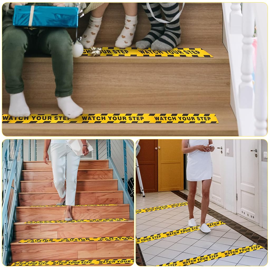 Serplex Caution Tape' Watch Your Step' Anti-skid PVC Warning Tape 1.97 Inches x 16.4 Ft Caution Tape Self Adhesive Matte Anti-slip Visual Warning Floor Tape Stair Tape Safety Tape