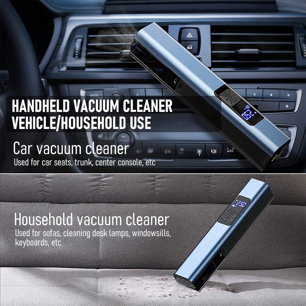 STHIRA 4-IN-1 Cordless Tyre Inflator for Car 4000mAh Car Tyre Inflator Pump with Vacuum Cleaner, Pressure Gauge, LED Light, Tire Inflator with Inflation Valve, Nozzle Adapter, Brush Head, Storage Bag