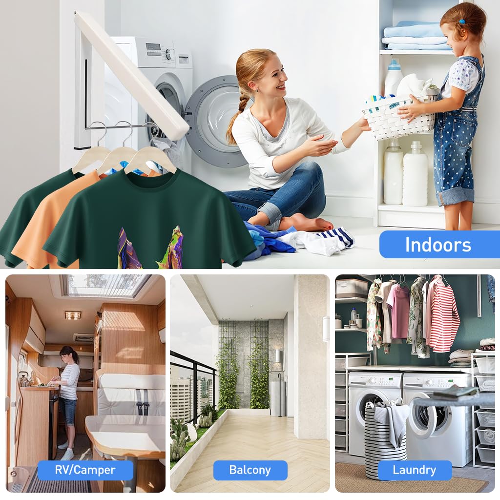Serplex Folding Hanger Rack Wall Mounted Laundry Racks Space Saving Vertical Hanger Rack Drying Rack Screw Fixed Wardrobe Hanging Rack for Closet, Balcony, Wall, Room