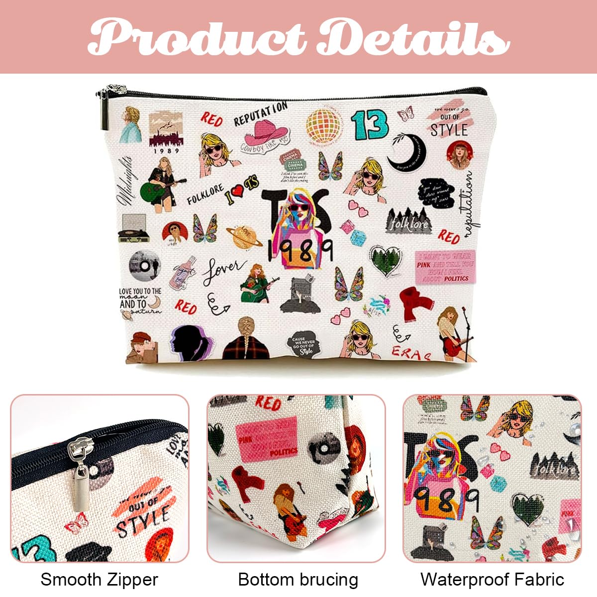 PALAY Makeup Bag Fashion Women Makup Pouch Toiletries Bag Linen Print Travel Makeup Organizer Zipper Pouch Cartoon Print Cosmetic Bag for Women Makeup Brush Bag(25x17cm)
