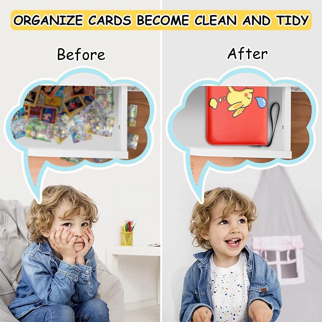 PATPAT Poke-mon Binder, Cards Collector Album Holder for 400 Poke-mon Cards Cartoon Prints Zipper Bag Trading Card Binder Poke-mon Cards Pack Collection Bag Game Cards Case Gift for Kids Boys Girls