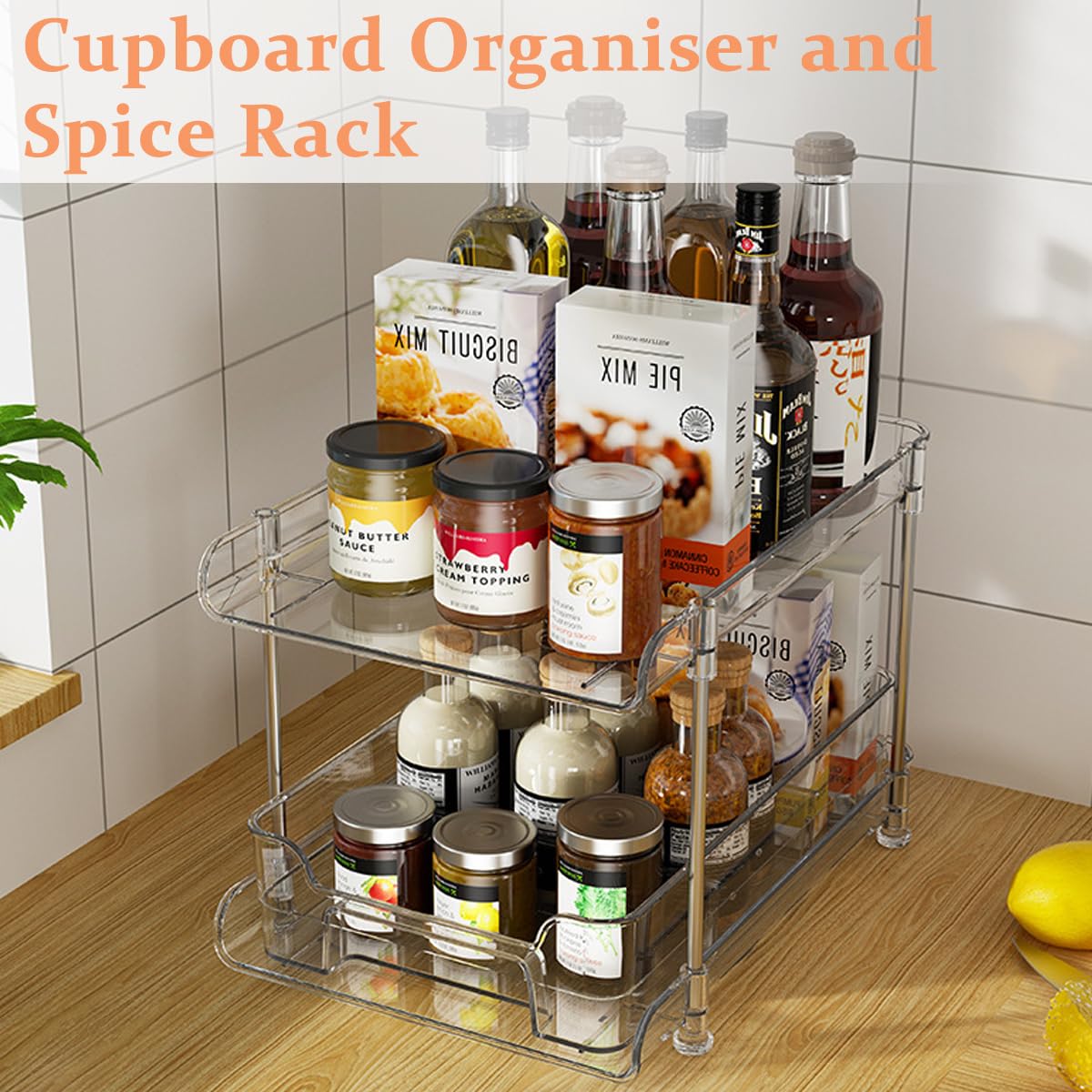 HASTHIP 2 Tier Desk Storage Organizer, Clear PET Organizers Pull Out Sliding Desk Organizers Makeups Organizers Double Layer Desk Organizers for Office, Kitchen, Bathroom, Dressing Table