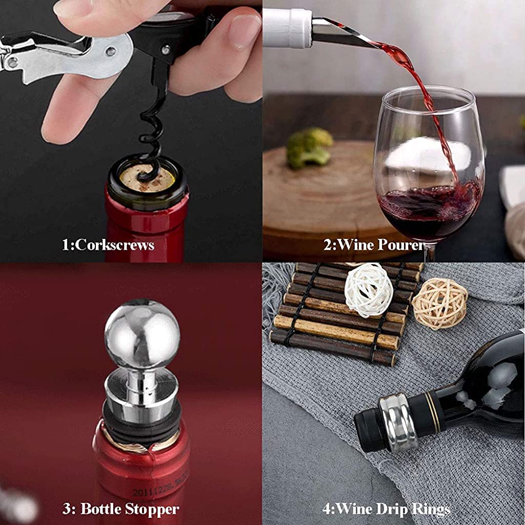 HASTHIP 4PCS Bottle Openers Wine Bottle Opener Kit for Beer or Wine Premium Wine Opener Gift Set Includes Corkscrew Bottle Stopper Wine Pourer and Wine Ring(Gift Packaging)