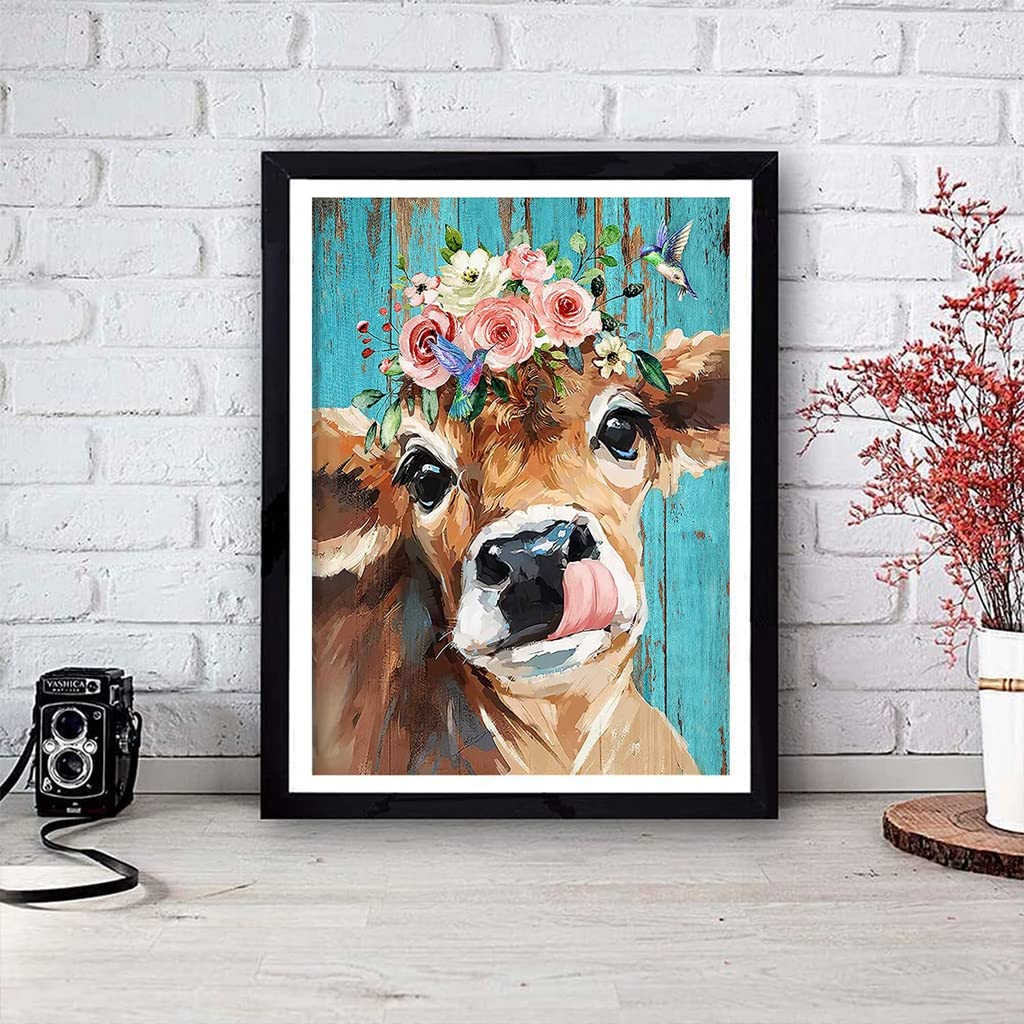 HASTHIP Diamond Painting Kit with Round Diamonds, 5D Diamond Painting Kit for Adults & Kids, 30 X 40cm Full Drill Cow Gem Art Painting Kit for Home Wall Decor Gifts (12x16inch)