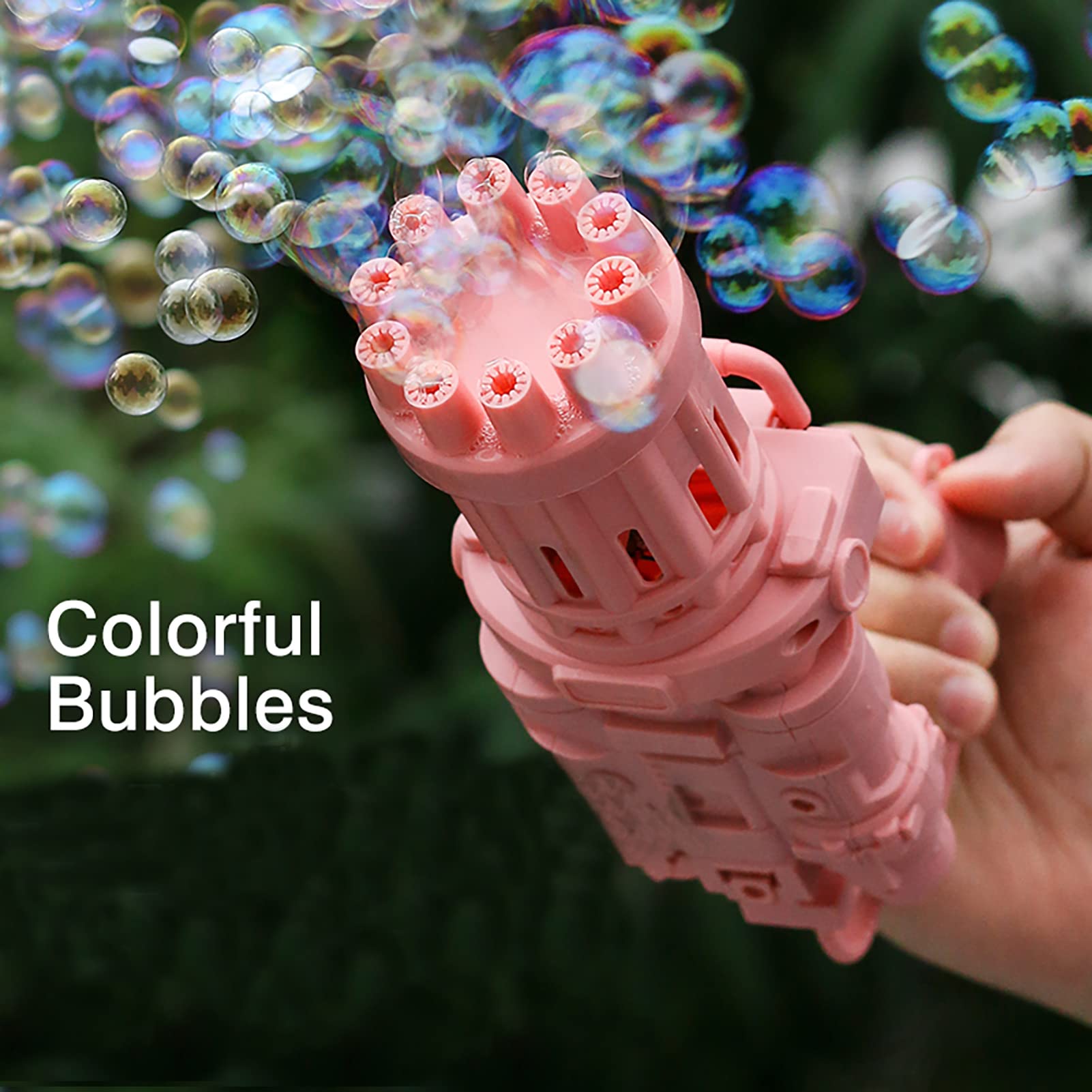 PATPAT Bubble Maker Machine Gun Bubble Blower, Automatic Bubble Machine for Kids, 8-Holes Electric Bubble Blaster Gun 2021 Cool Toys Gift, Summer Outdoor Activities Toys for Boys and Girls (Pink)