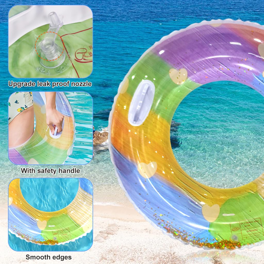Optifit Inflatable PVC Swimming Ring for Adults Teens, Vibrant Swimming Pool Ring Swimming Ring for Kids Large Diameter 75cm Swimming Ring with Handles