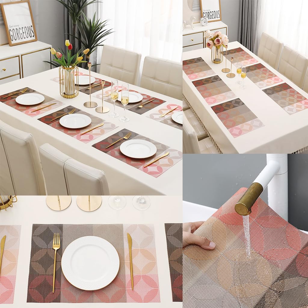 HASTHIP 6Pcs Dining Table Placemats PVC Insulation Dining Placemats Creative Weaving Embossing Waterproof Dining Placemats, 17.7x11.8cm